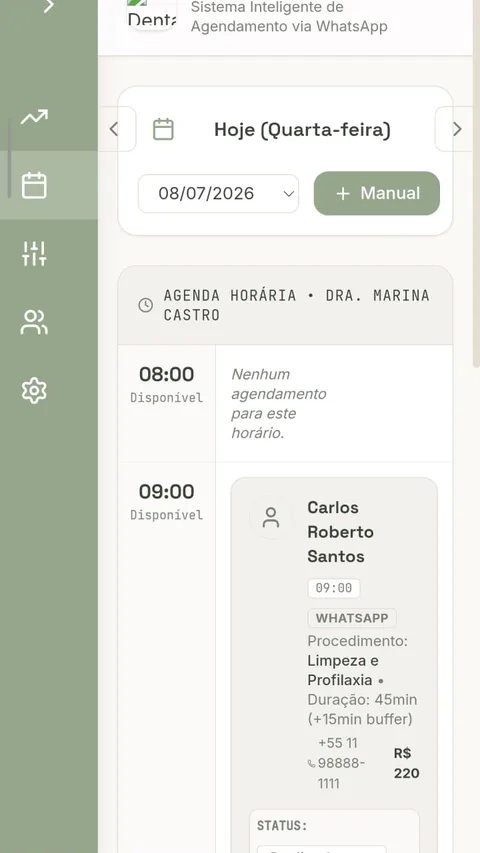 Agenda real do aplicativo personalizado DentalFlow