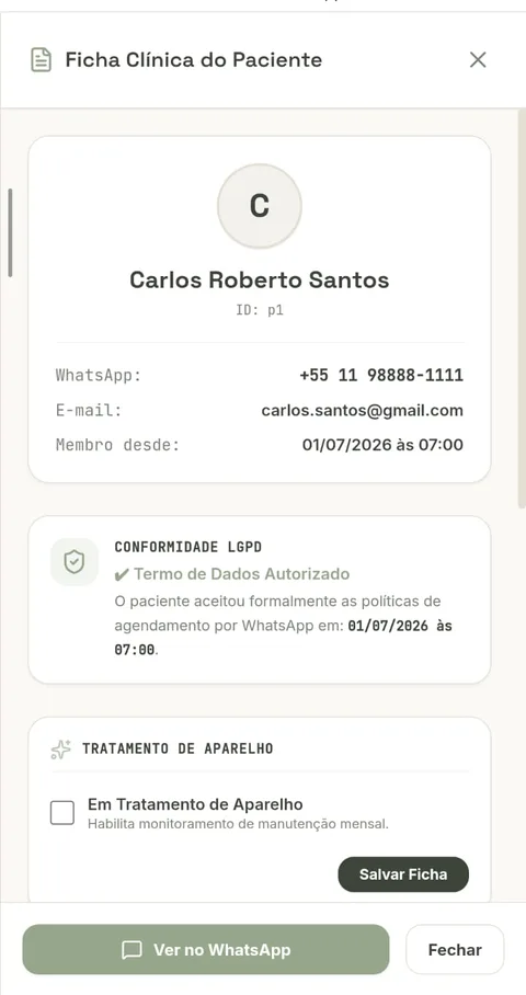 Ficha de paciente real do aplicativo personalizado DentalFlow