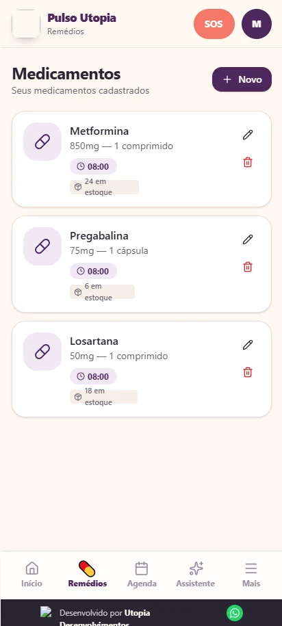 Cadastro de medicamentos no Pulso Utopia