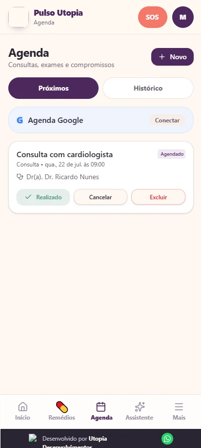 Agenda de compromissos e consultas no Pulso Utopia
