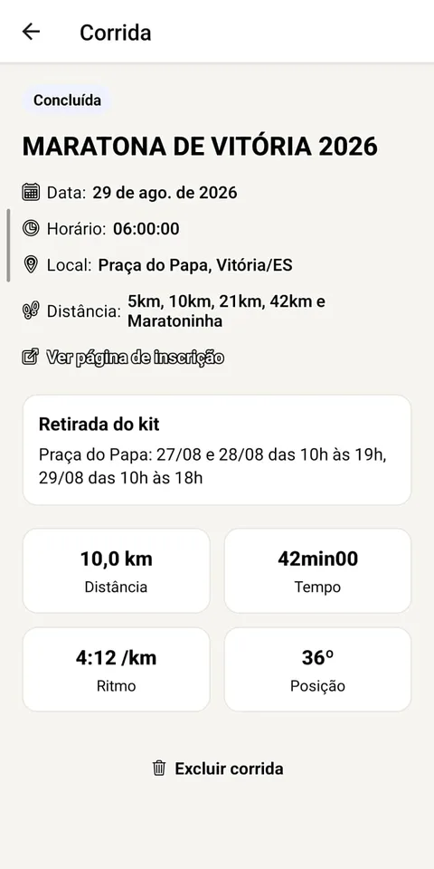 Detalhe da corrida com data, local e retirada de kit