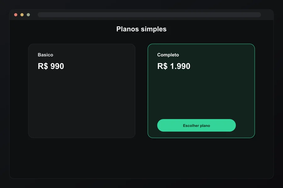 Conceito de landing page com tabela de preços