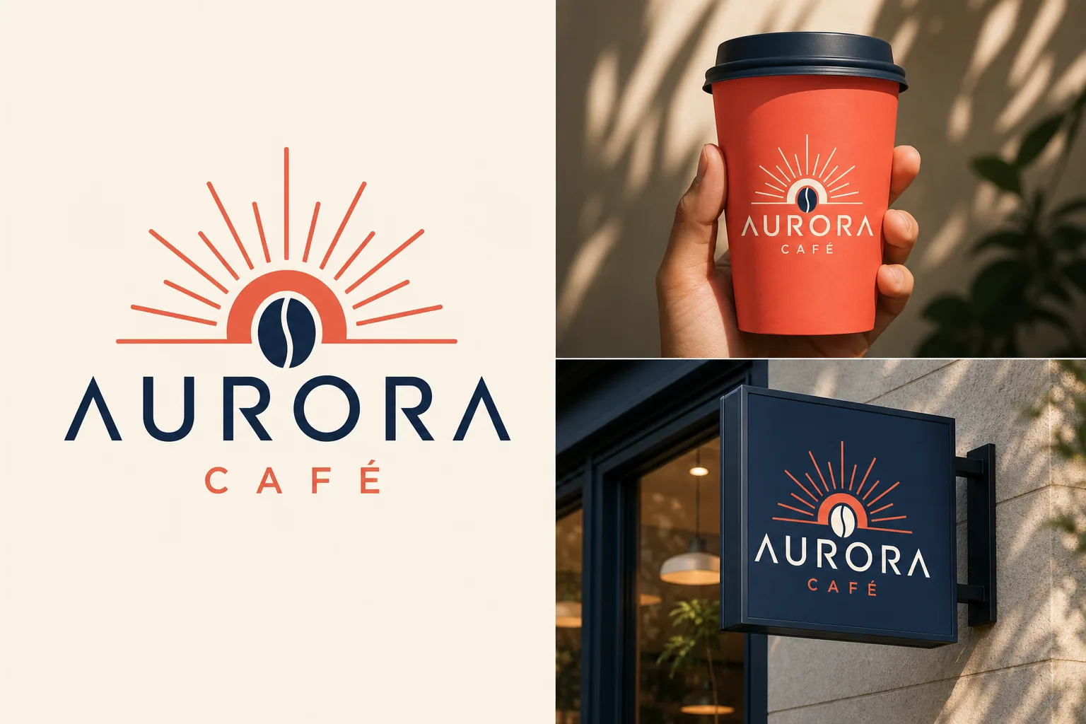 Logo Aurora Café aplicada em copo e fachada