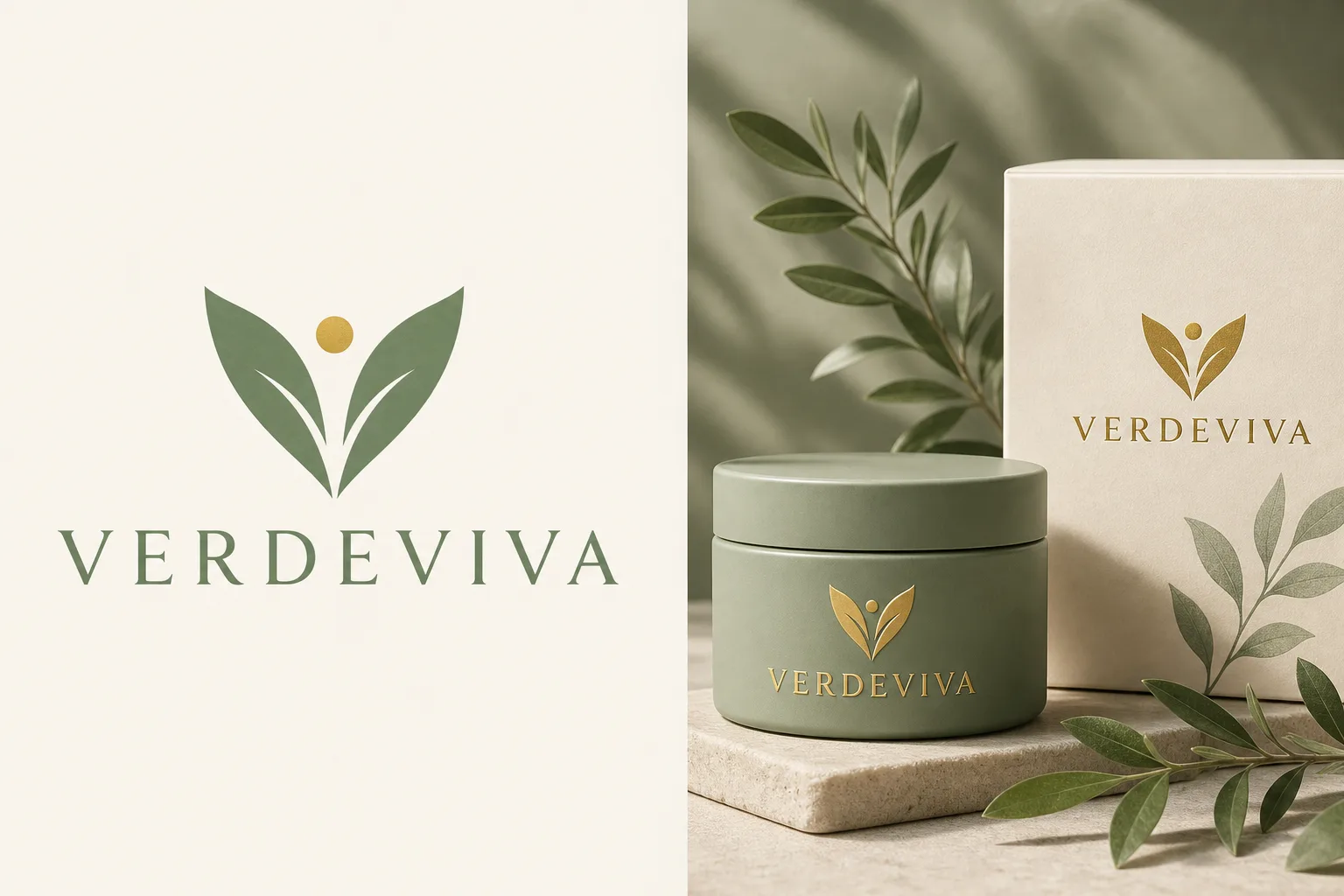Logo VerdeViva aplicada em pote e embalagem