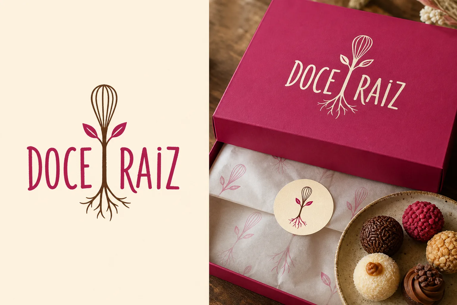 Logo Doce Raiz aplicada em caixa e selo