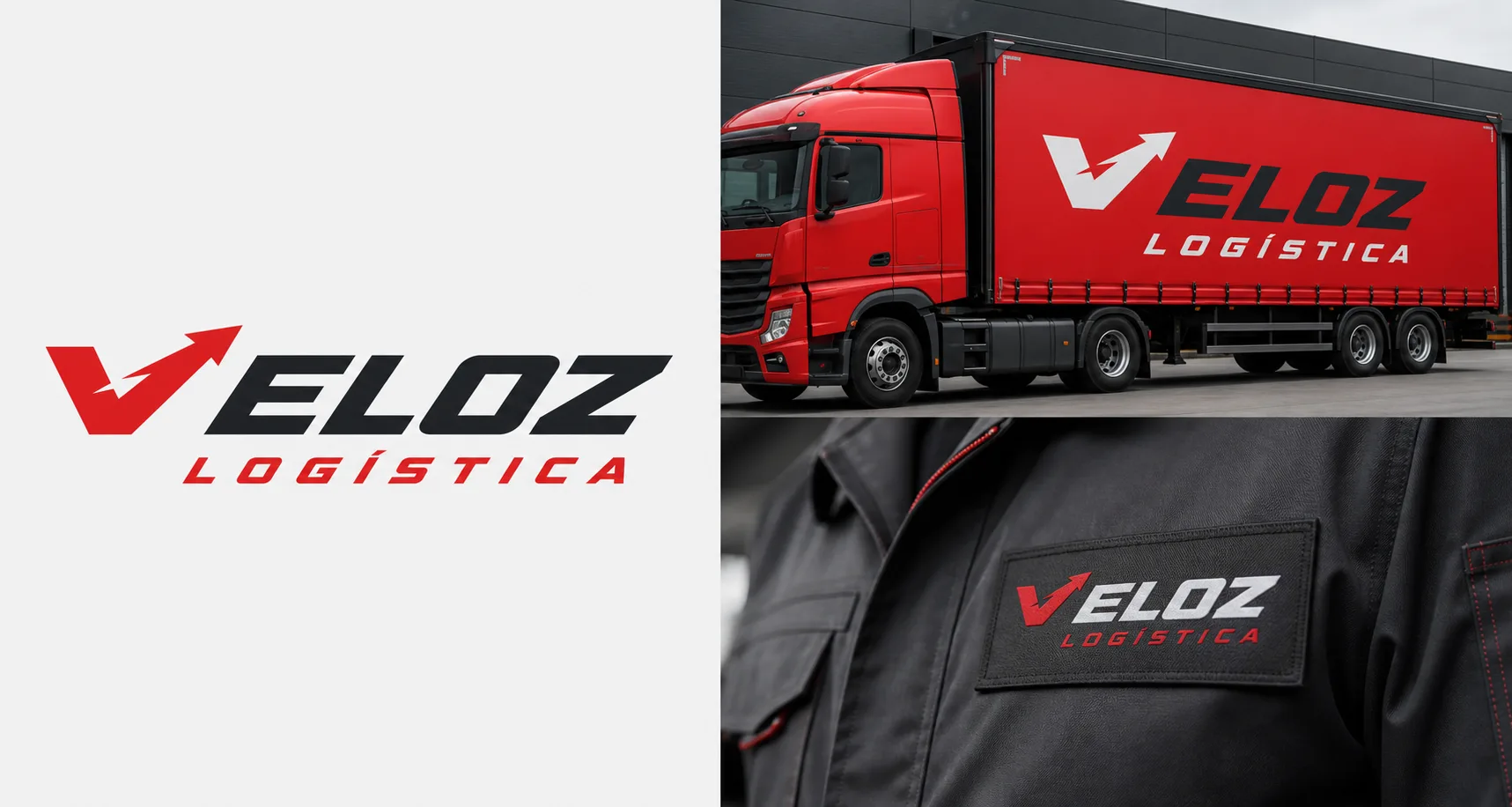 Logo Veloz Logística aplicada em caminhão e uniforme