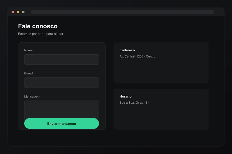 Conceito de página de contato de site institucional